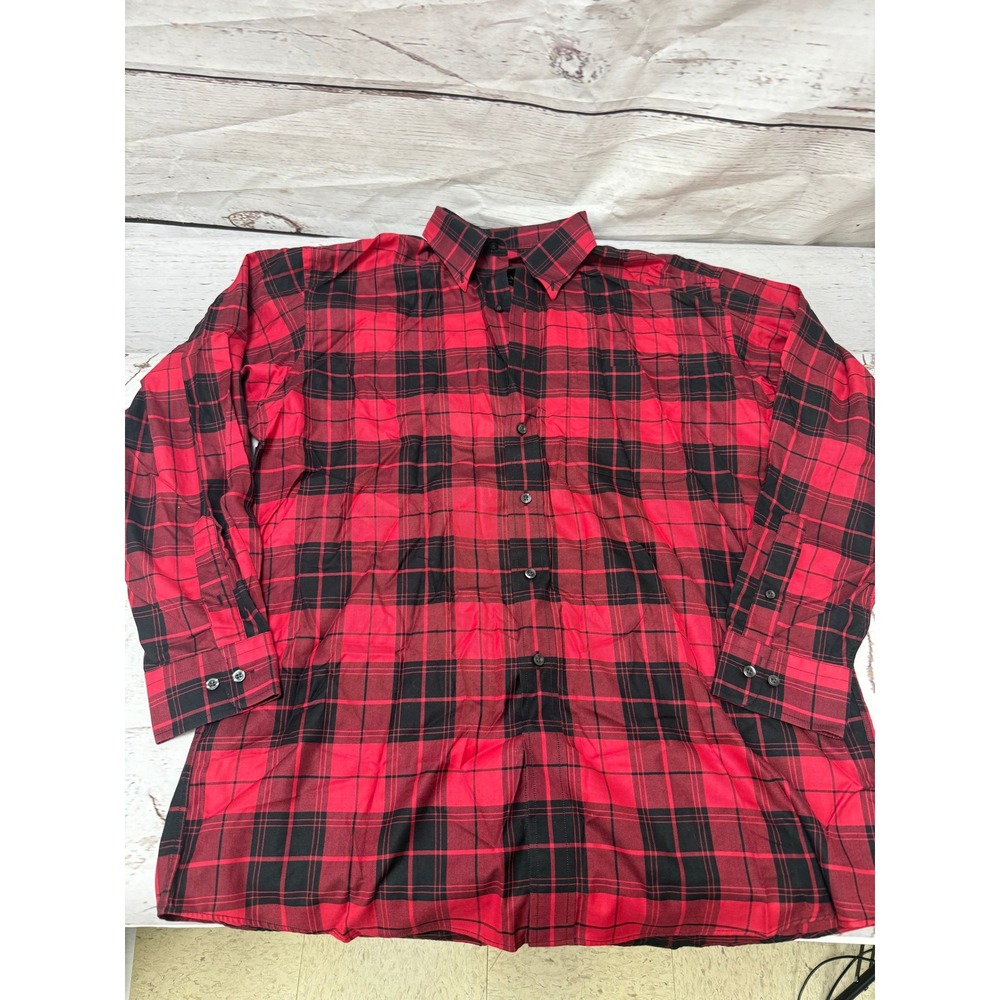 Jos. A. Bank Travelers Collection Mens Red Black Plaid Button Down Shirt Large